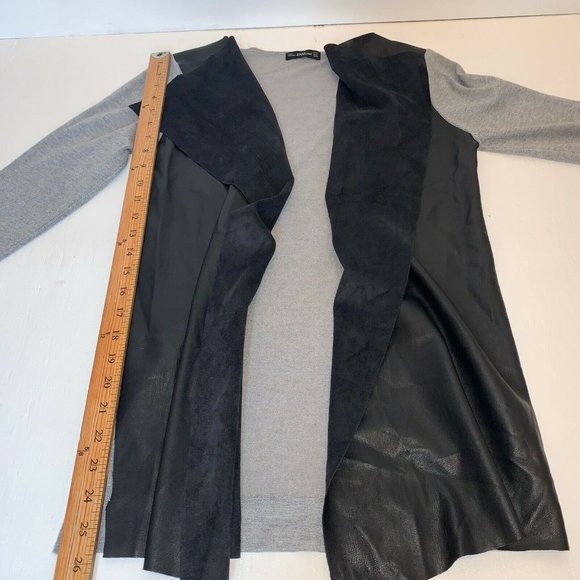 ZARA KNIT Medium Faux Leather Open Cardigan Black - Picture 5 of 6